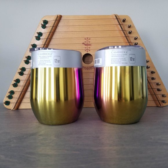 Rainbow Stemless Wine Tumblers with Lids, Set of 2. Bar 340 by Cambridge. NWT - Picture 3 of 12